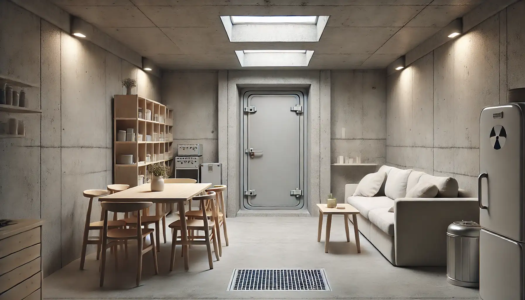 Architektonische Ansicht eines Bunkers in seiner Umgebung